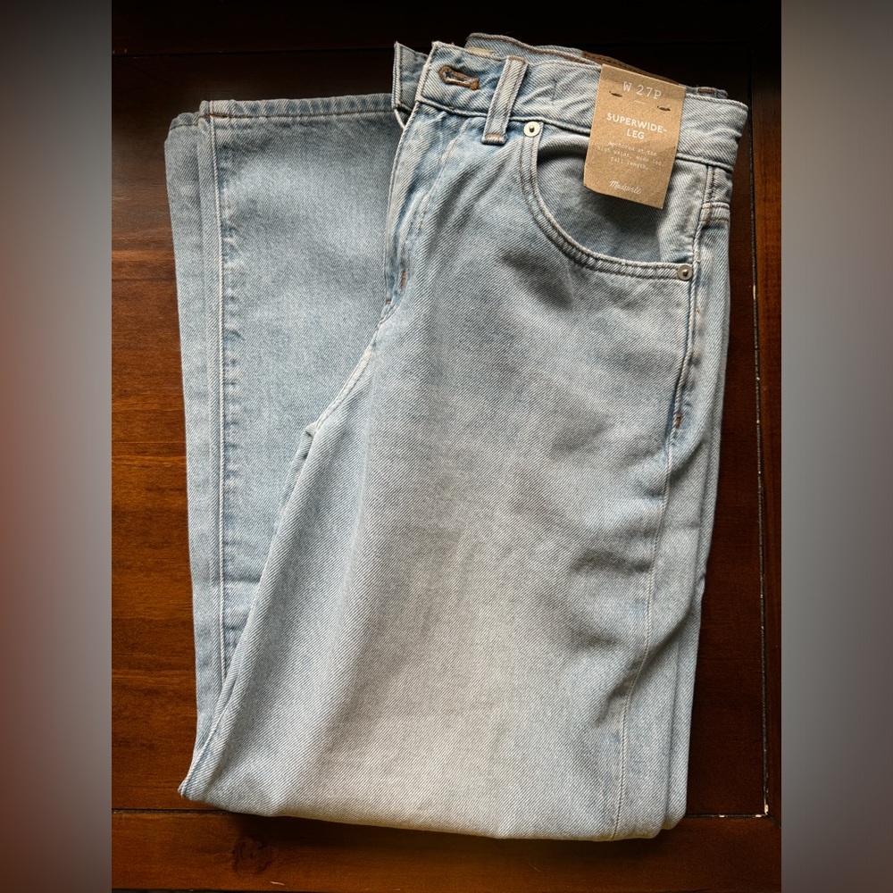Madewell superwide leg jeans in ahern light wash, petite, 27, NWT